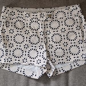 J. Crew High Waist White and Black Geometric Shorts